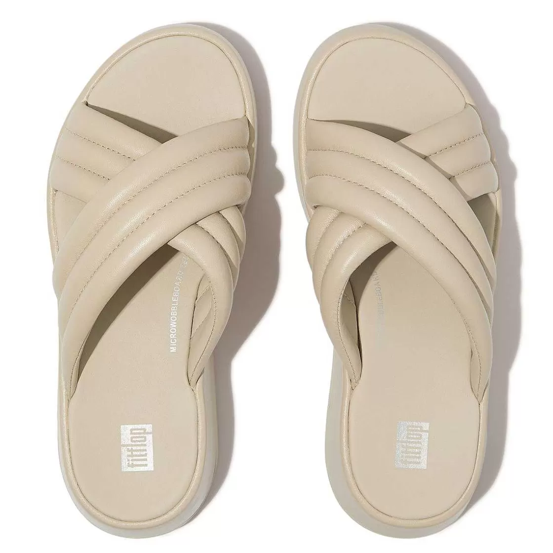 New Fitflop F-Mode Gewatteerde Leren Flatform-Dwarsslippers